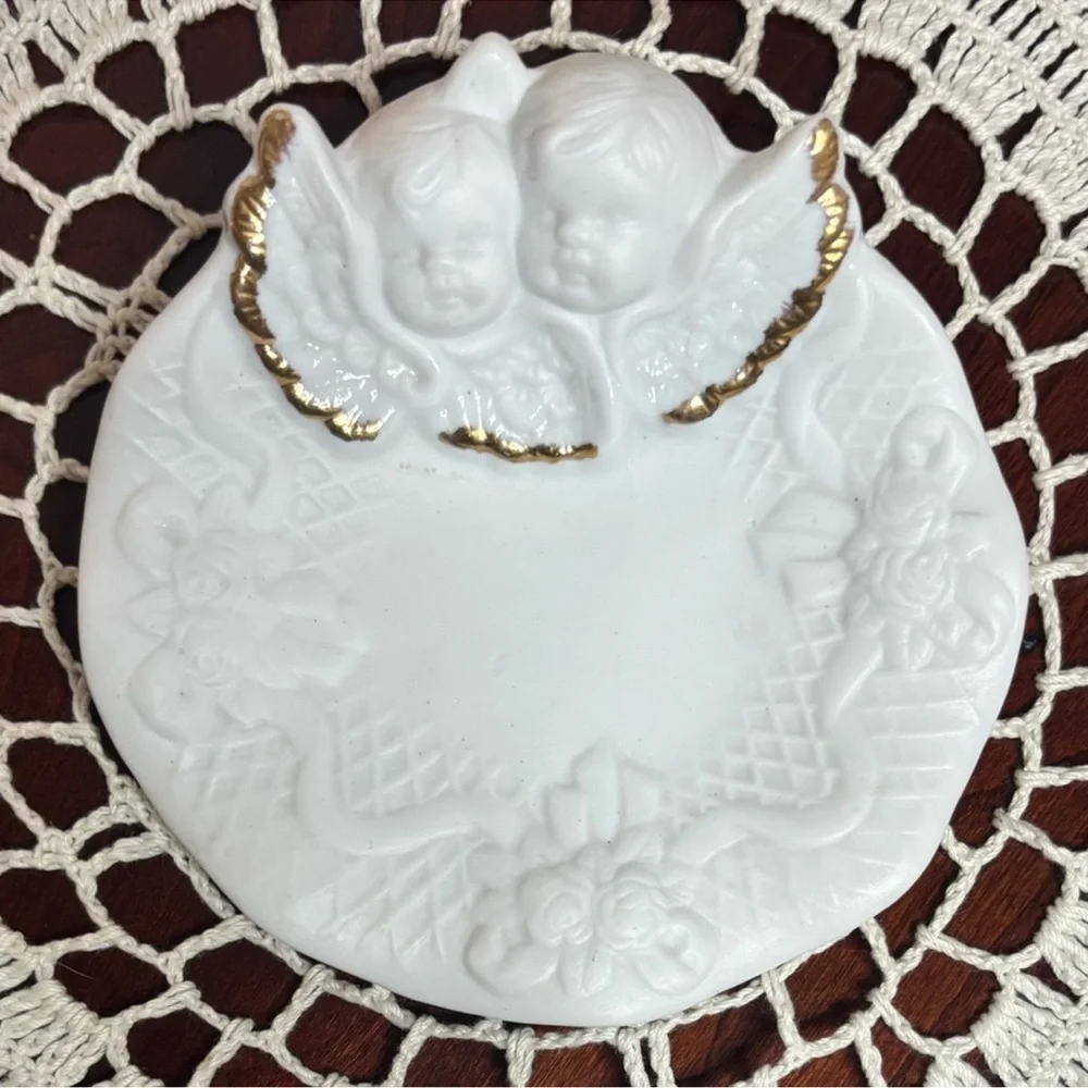Victorian Angels Porcelain Cherub Plate White Gold Vintage Cottage Core Home